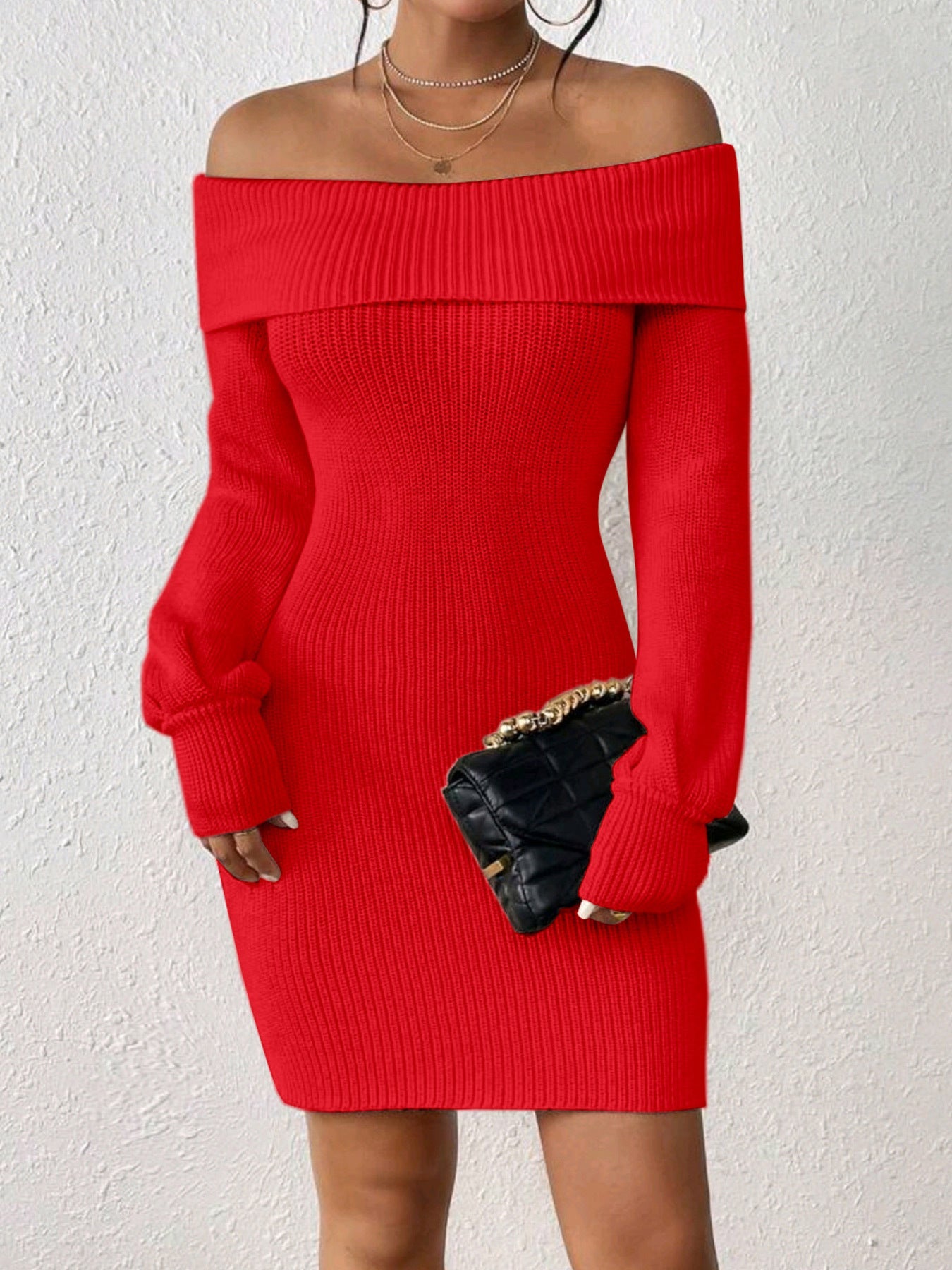 Women's knitted dress with off-shoulder design Ivyshape