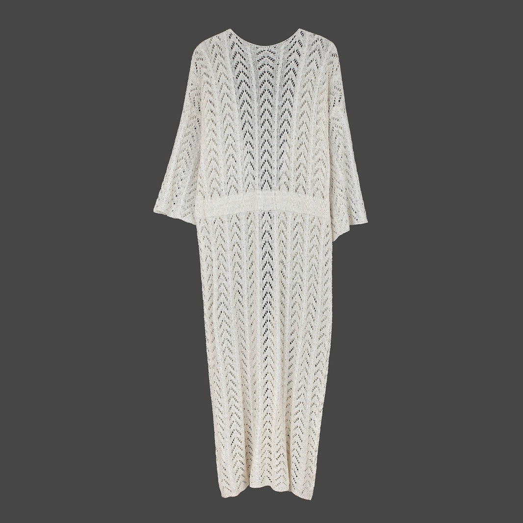 Women's fashionable beach shawl with refined crochet pattern and belt Ivyshape