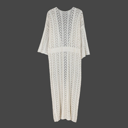 Women's fashionable beach shawl with refined crochet pattern and belt Ivyshape