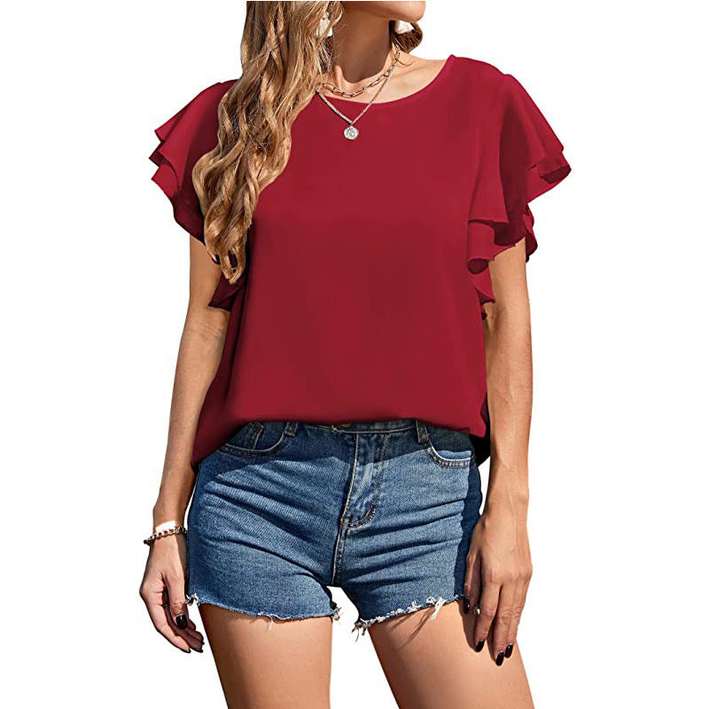 Ladies Romantic Ruffle Blouse with Light Cut Ivyshape