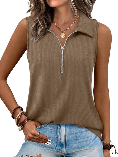 Women Zip-Front Sleeveless Polo Top Ivyshape