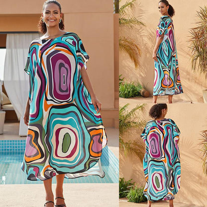 Ladies casual beach coat with artistic graphic pattern and generous cut Ivyshape