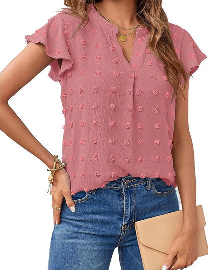 Ladies Short Sleeve Textured Blouse Shirt Ivyshape