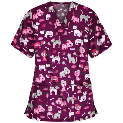 Women Flower Pattern Scrub Top Ivyshape