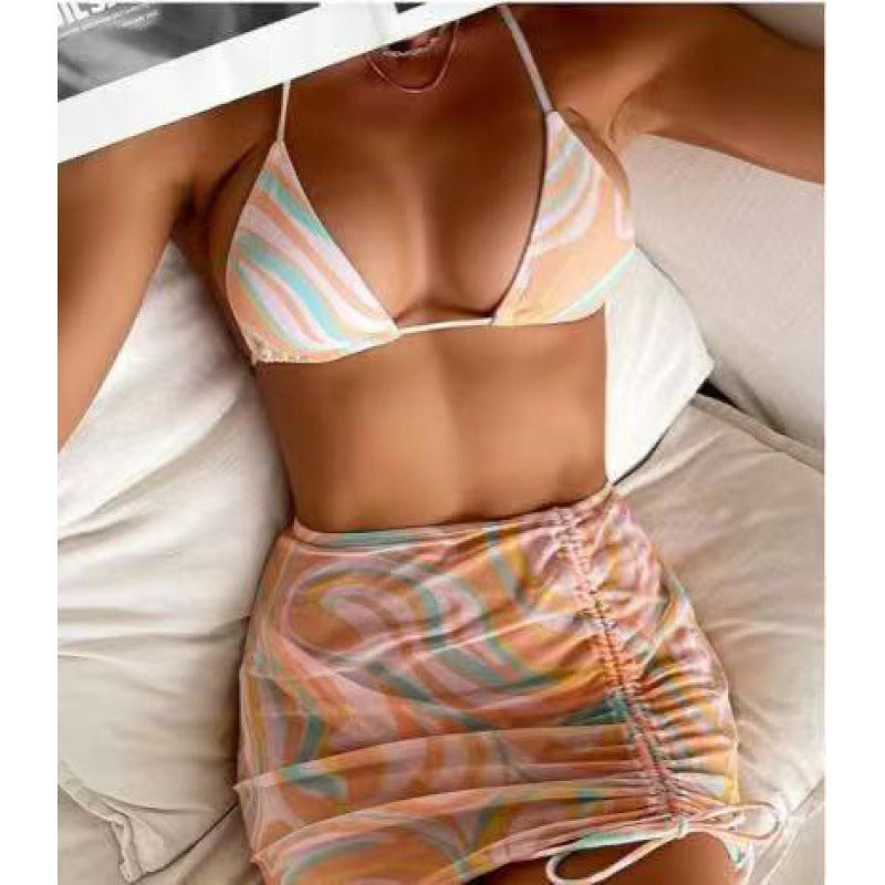 Women Bikini set with adjustable triangle top and transparent skirt Ivyshape