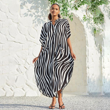 Women's kaftan dress with modern batik design and wide-cut sleeves Ivyshape