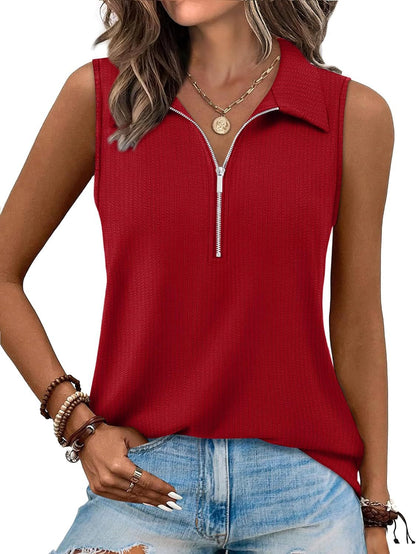 Women Zip-Front Sleeveless Polo Top Ivyshape