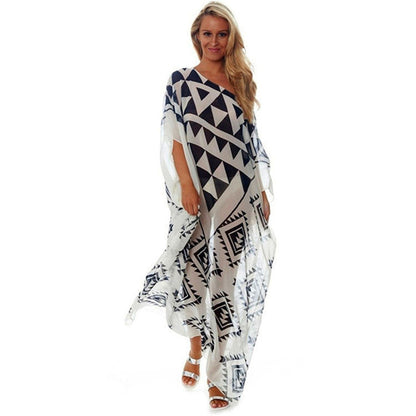 Ladies Maxi Beach Cover-up with Graphic Pattern and Side Slits Ivyshape