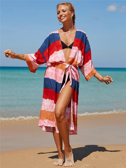 Women's beach kimono with modern stripe design Ivyshape