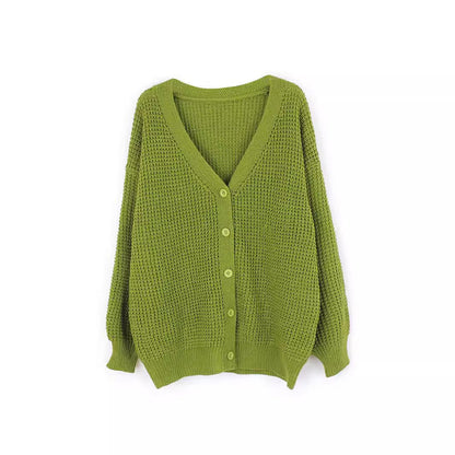 Ladies' fashionable knit cardigan with airy sleeves and button detail Ivyshape