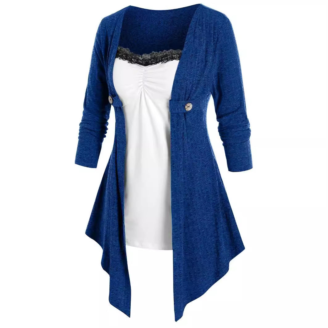 Women Open Cardigan with Asymmetrical Hem and Button Detail Ivyshape
