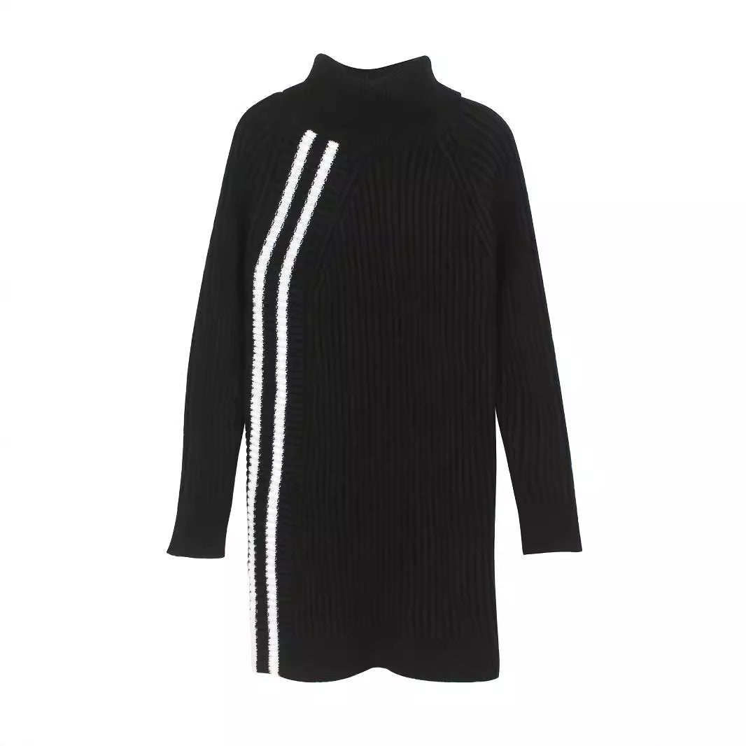 Women's knit dress with high collar and elegant belt Ivyshape