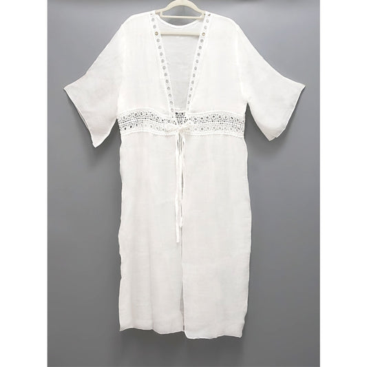 Ladies airy beach tunic with crocheted detail and tie belt Ivyshape