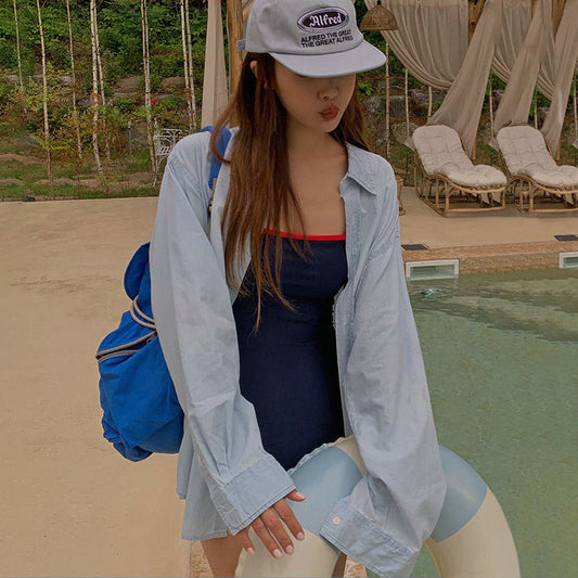 Ladies sporty one-piece swimsuit with comfortable fit and sophisticated contrast details Ivyshape