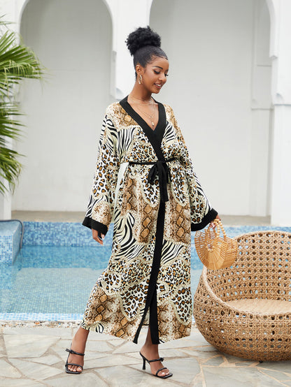 Women long-sleeved kimono with tieable belt Ivyshape