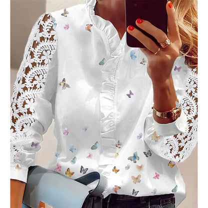 Ladies elegant blouse with lace sleeves and butterfly detail Ivyshape