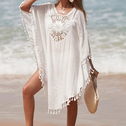 Women's airy beach tunic with fringed accents Ivyshape
