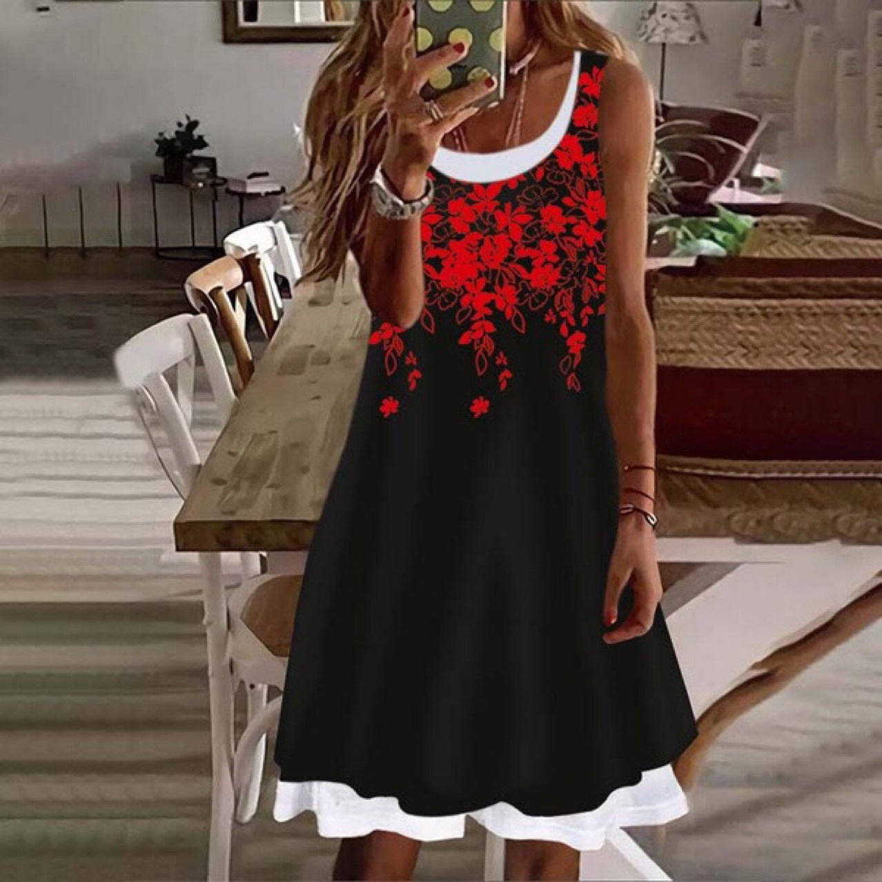Ladies Floral Embroidery A-Line Dress Ivyshape