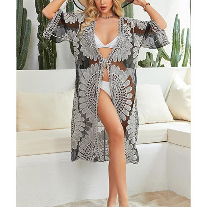 Women transparent crochet beach cover-up Ivyshape