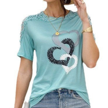 Women's T-shirt with heart graphic and lace details Ivyshape