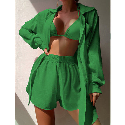 Women's casual two-piece set with oversized blouse and shorts Ivyshape