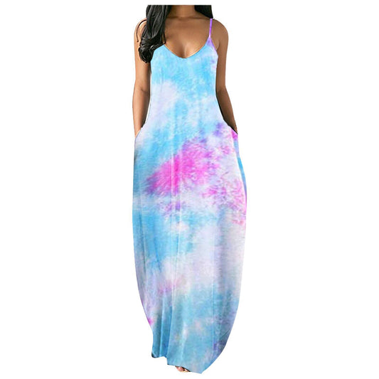Ladies Bohemian Batik Maxi Dress with Pockets Ivyshape