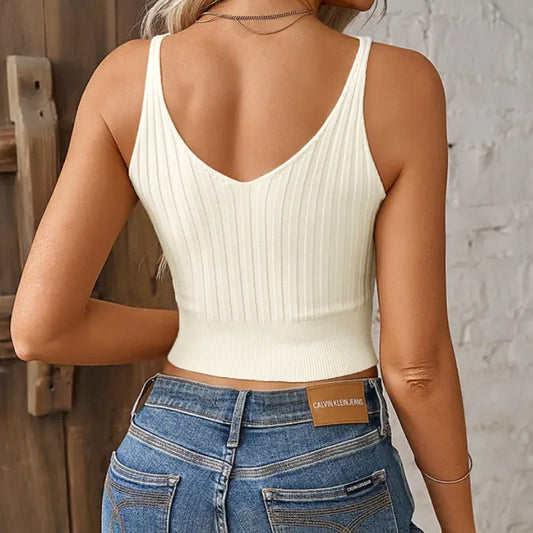 Women cropped ribbed top with V-neck Ivyshape