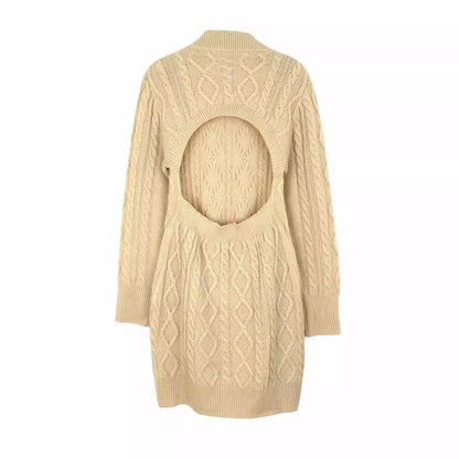 Ladies knit dress with open back and cable pattern Ivyshape