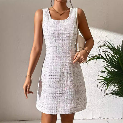 Women Trendy Summer Dress with Textured Fabric and Round Neckline Ivyshape