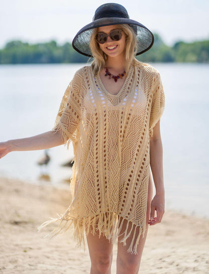 Women's crochet beach layers with fringes Ivyshape