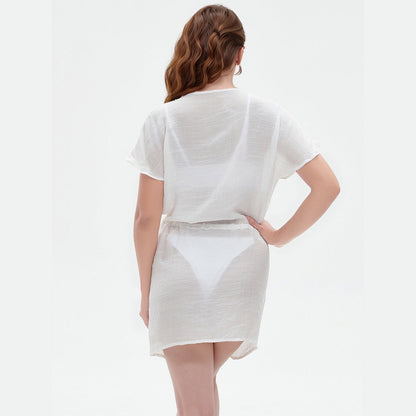 Women's casual short sleeve dress with drawstring waist Ivyshape