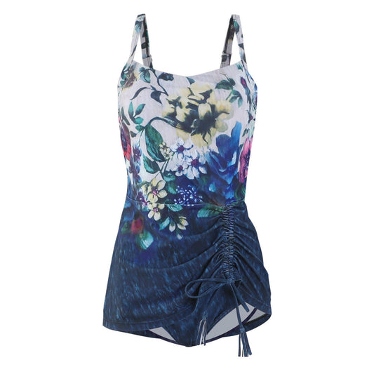 Women's Elegant Tank Swimsuit with Asymmetrical Gathering and Floral Design Ivyshape