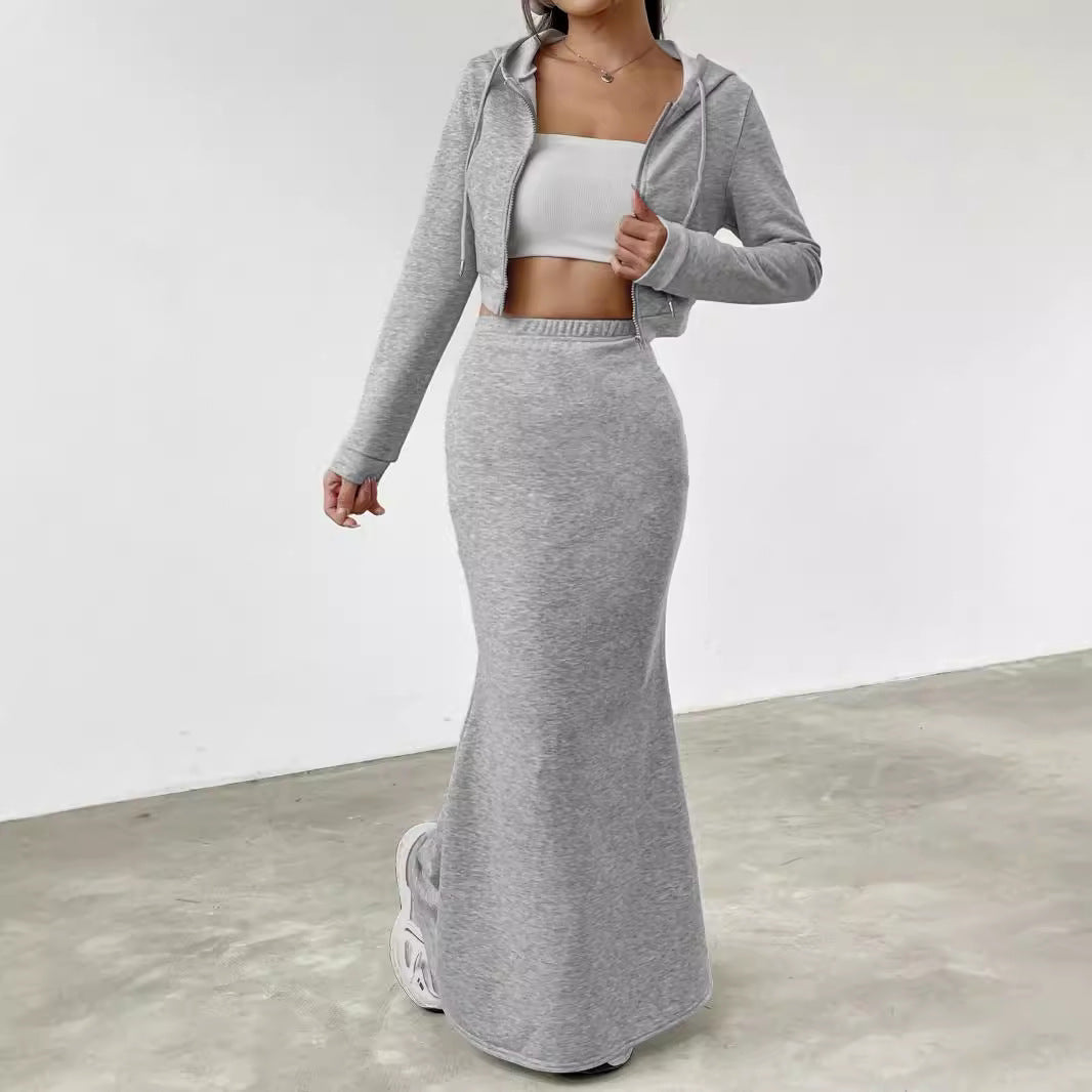 Women's Fashion Set with Hood and Long Skirt Ivyshape