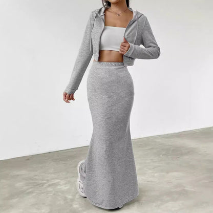 Women's Fashion Set with Hood and Long Skirt Ivyshape