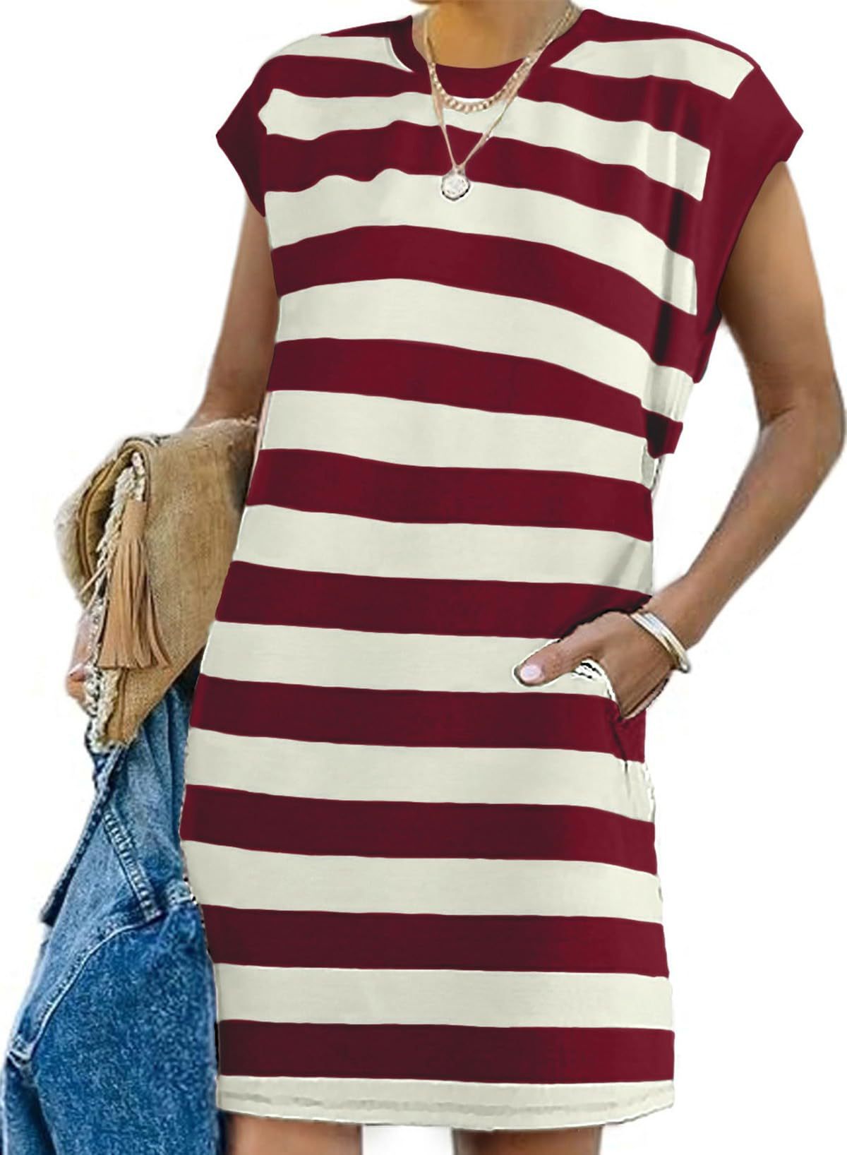 Ladies Casual Striped T-Shirt Dress Ivyshape