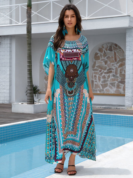 Women’s beach dress with large graphic print and wide sleeves Ivyshape