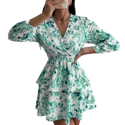 Women's wrap dress with floral pattern and ruffle details Ivyshape