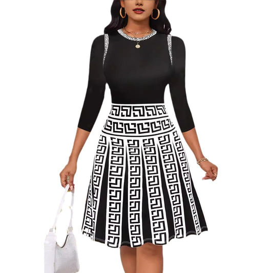 Women Monochrome Geometric A-Line Dress Ivyshape