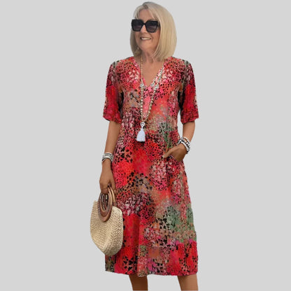 Women's casual dress with V-neck and integrated pockets Ivyshape