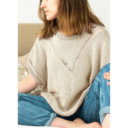 Women's knit top with modern V-neckline and airy crochet look Ivyshape