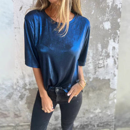 Women shimmering short-sleeve blouse Ivyshape