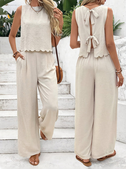Women's Two-Piece Set with Crop Top and Wide Pants Ivyshape