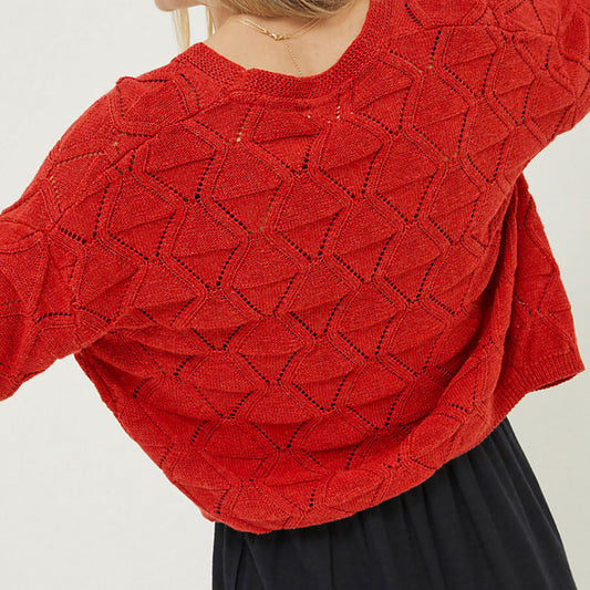 Women's casual knitted cardigan with elaborate hole pattern Ivyshape