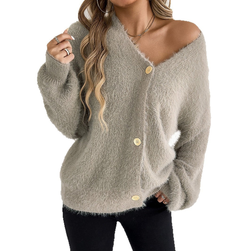 Women's cozy cardigan with deep V-neck Ivyshape