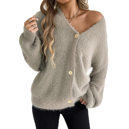 Women's cozy cardigan with deep V-neck Ivyshape