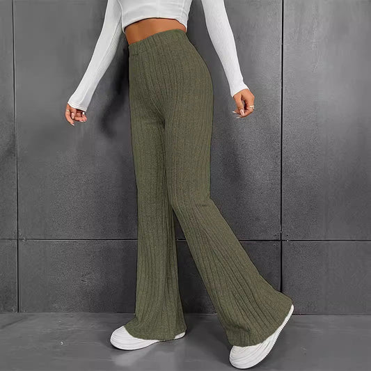 Ladies Flared Rib Knit Pants Ivyshape