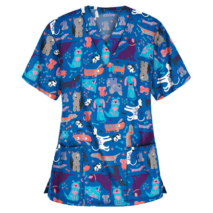 Women Flower Pattern Scrub Top Ivyshape