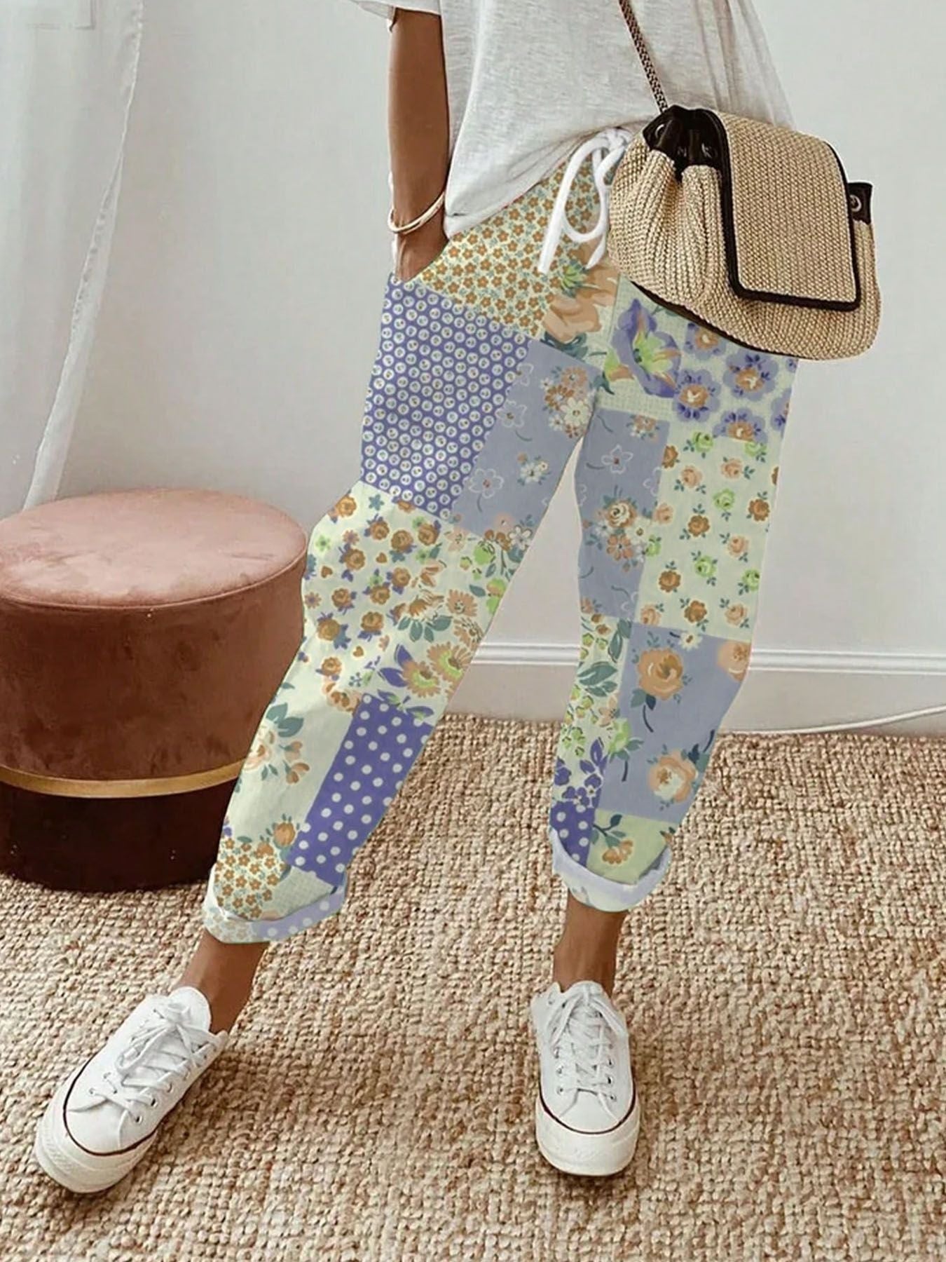 Ladies Patchwork Flower Jogging Pants Ivyshape