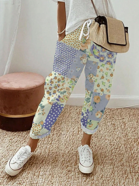 Ladies Patchwork Flower Jogging Pants Ivyshape