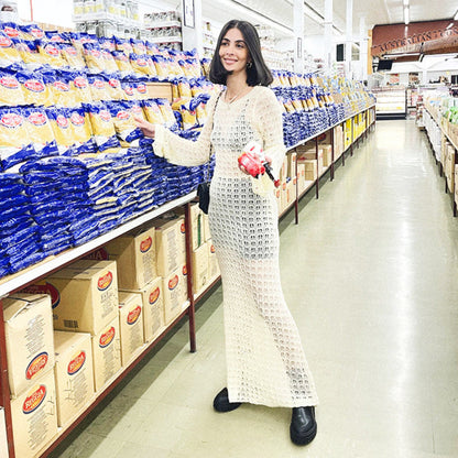 Women's knitted dress in feminine crochet pattern Ivyshape